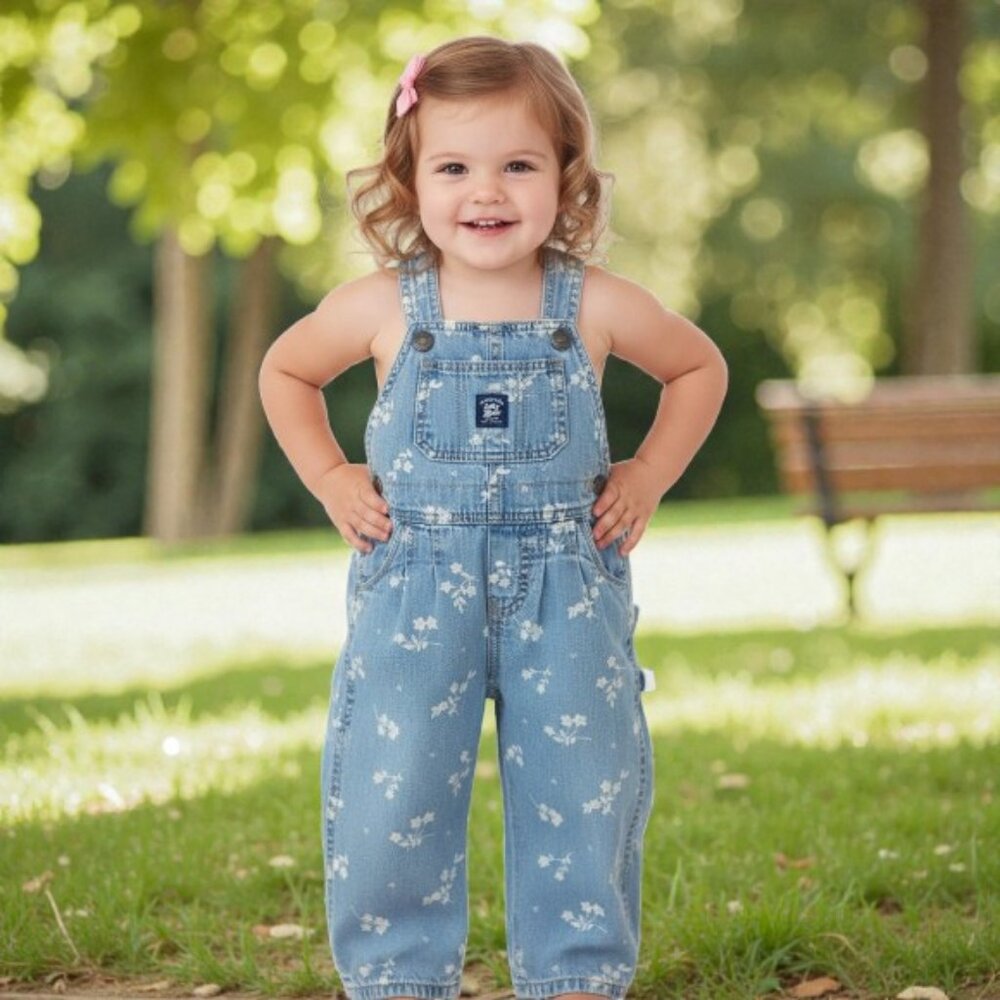 OshKosh B'gosh Floral Print Denim Lined Overalls size 12 Months